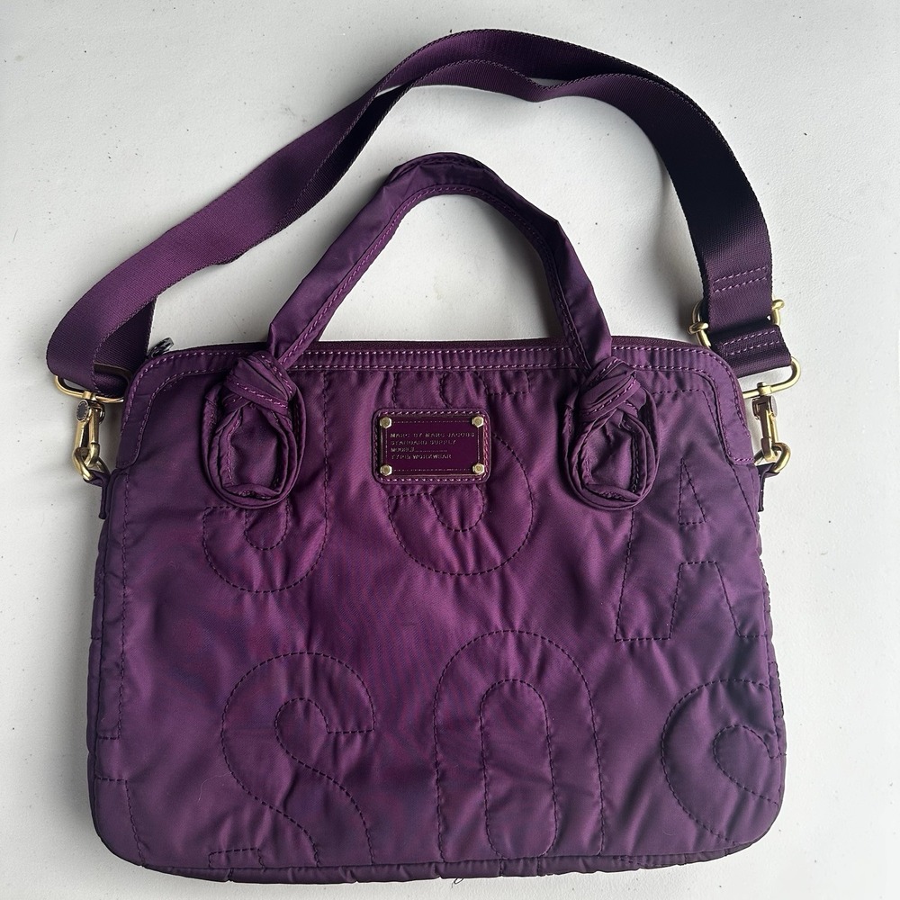 MARC JACOBS Purple Quilted Crossbody Bag for Small Laptop W/ PHONE POCKET-PADDED
